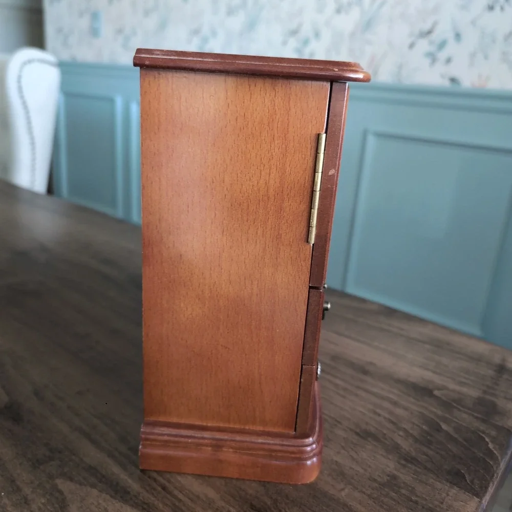 Vintage Jewelry Armoire Organizer Etched Glass Floral Wood Chest Velvet Mirrored